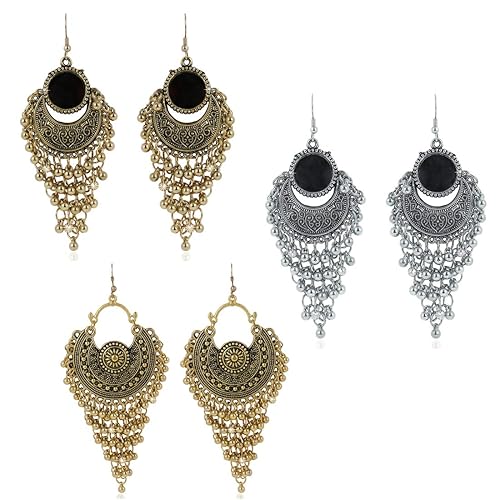 Yellow Chimes Combo Earings Jhumka Oxidised Dangler Traditional Chand Bali Earrings for Women and Girls